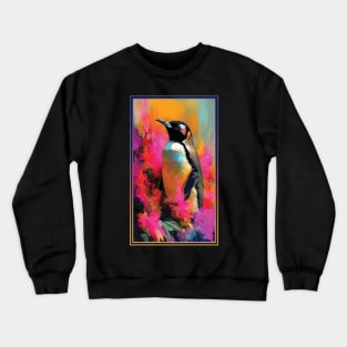 Penguin Vibrant Tropical Flower Tall Digital Oil Painting Portrait Crewneck Sweatshirt